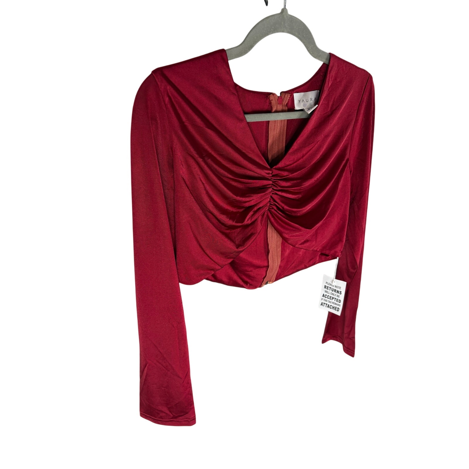 Yaura Kaira Cropped Top Ruched Jersey Long Sleeve Evening Night Out Fall S — image 4 of 8